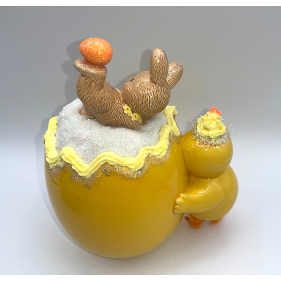 Vintage Chick Holding Egg Plante & Tumbling Bunny Deb O. Original Designs OOAK - Picture 10 of 16